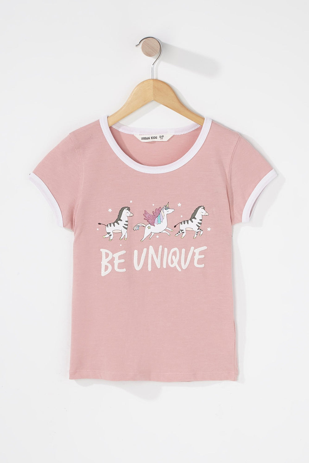 Kids T-shirt imprimé à liséré contrastant pour fille Mauve