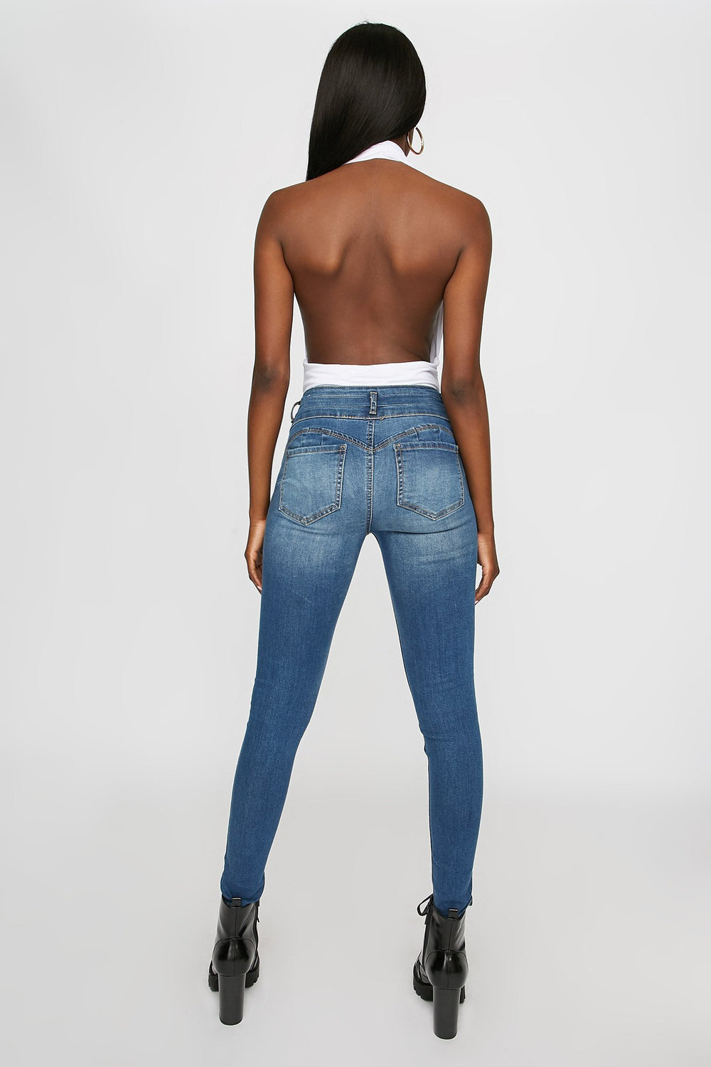Women Butt I Love You 3-Tier Push-Up Skinny Jean Medium Blue