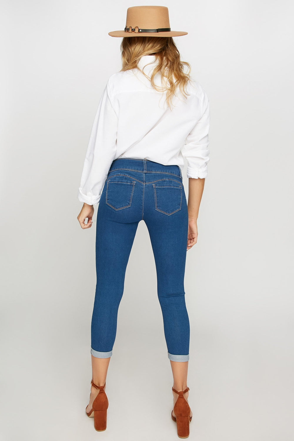Women Butt I Love You 3-Tier Roll-Up Cropped Jean Medium Blue