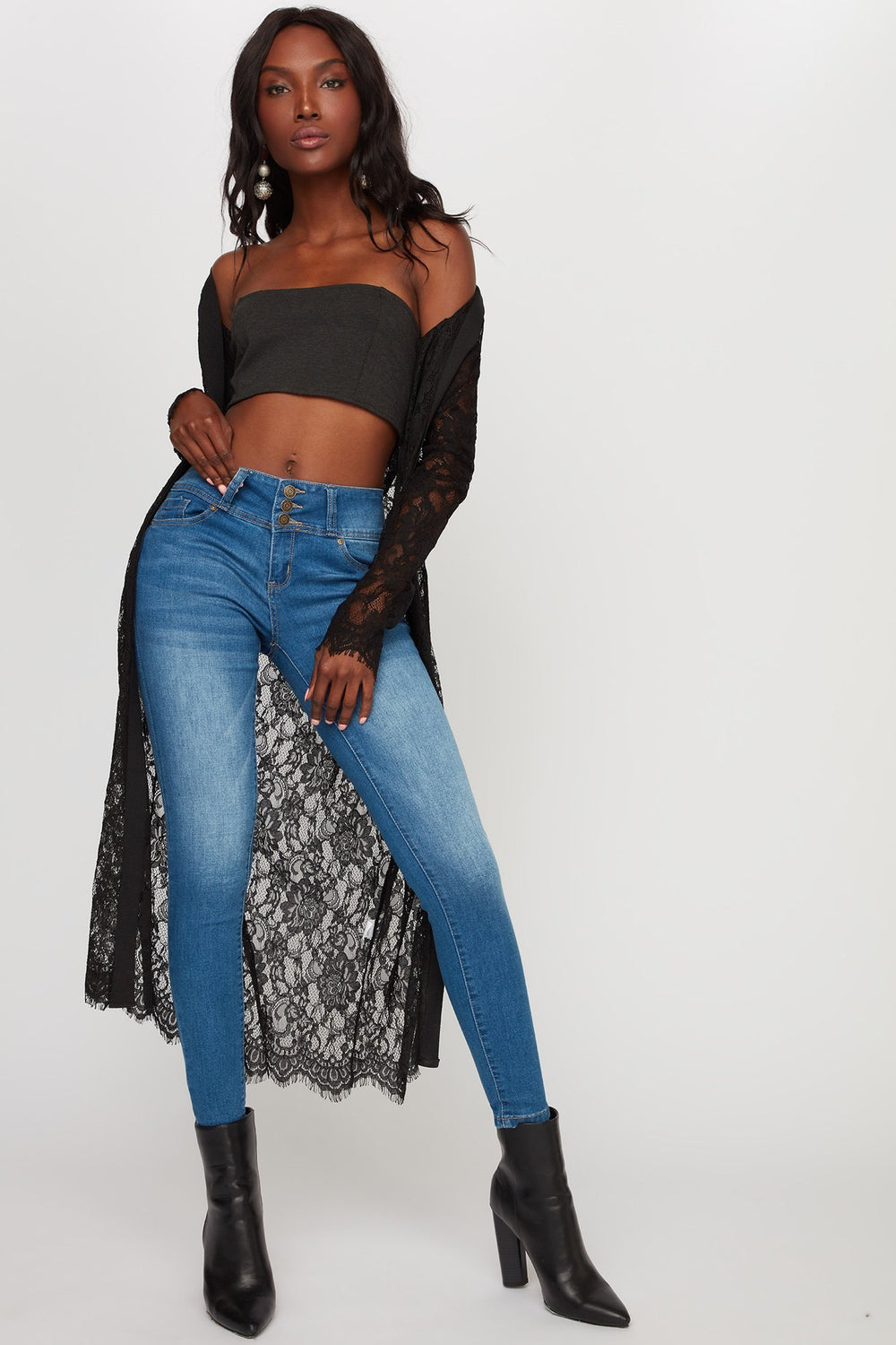 Women Butt I Love You 3-Tier Skinny Jean Medium Blue
