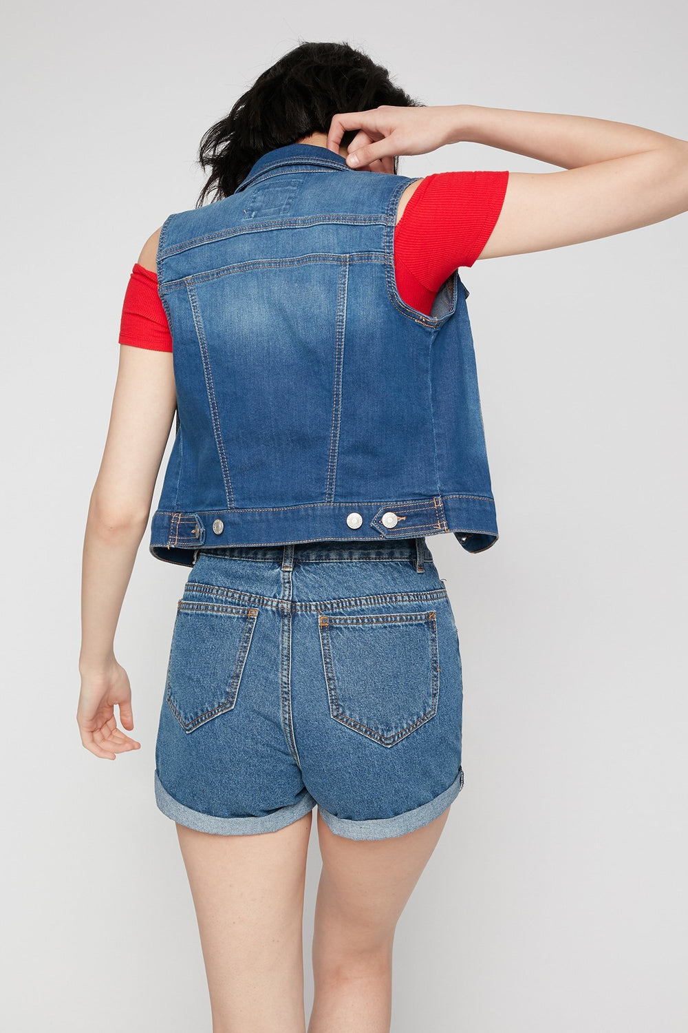 Women Classic Cropped Denim Vest Medium Blue