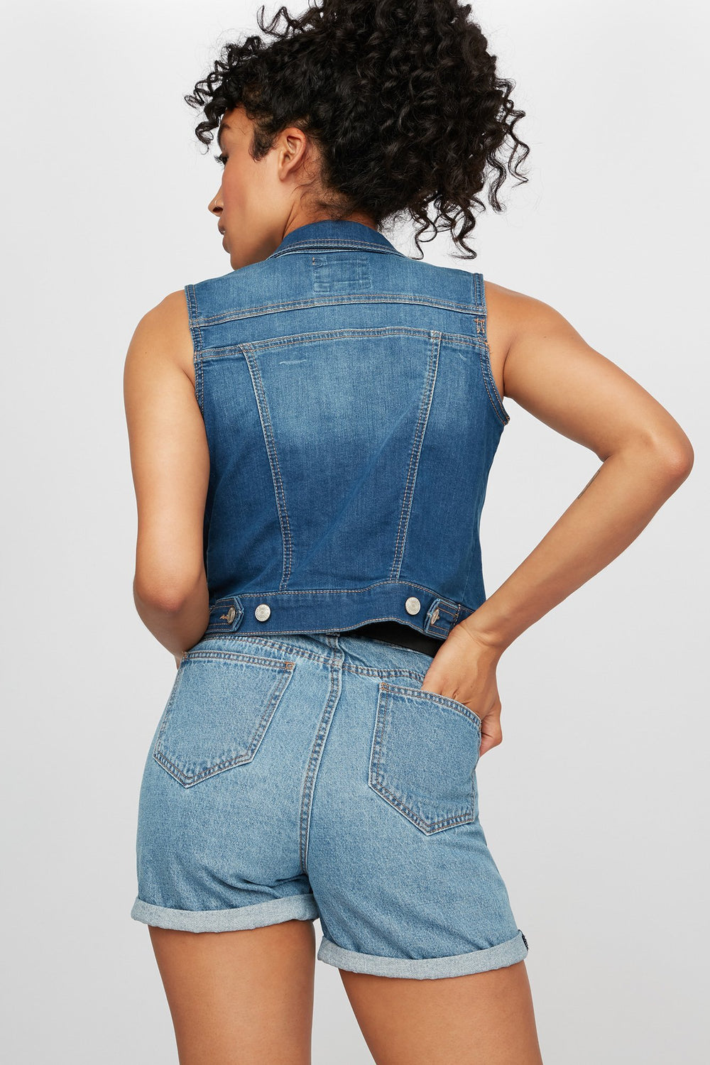Women Cropped Classic Denim Vest Medium Blue
