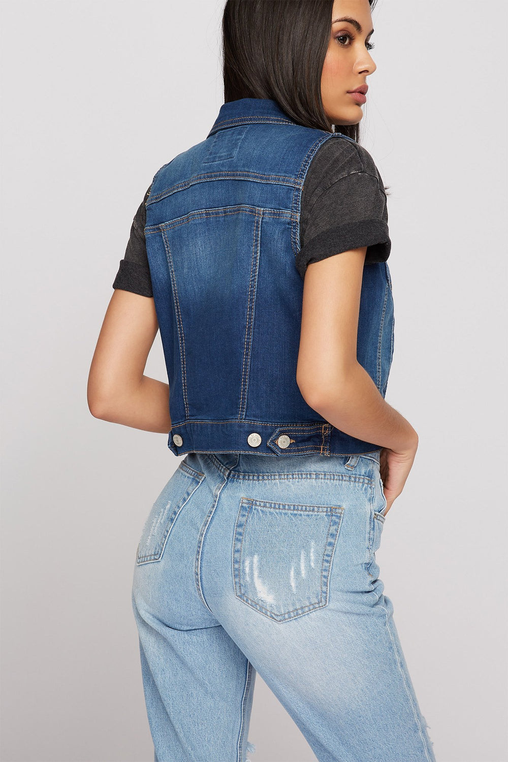 Women Cropped Denim Vest Medium Blue