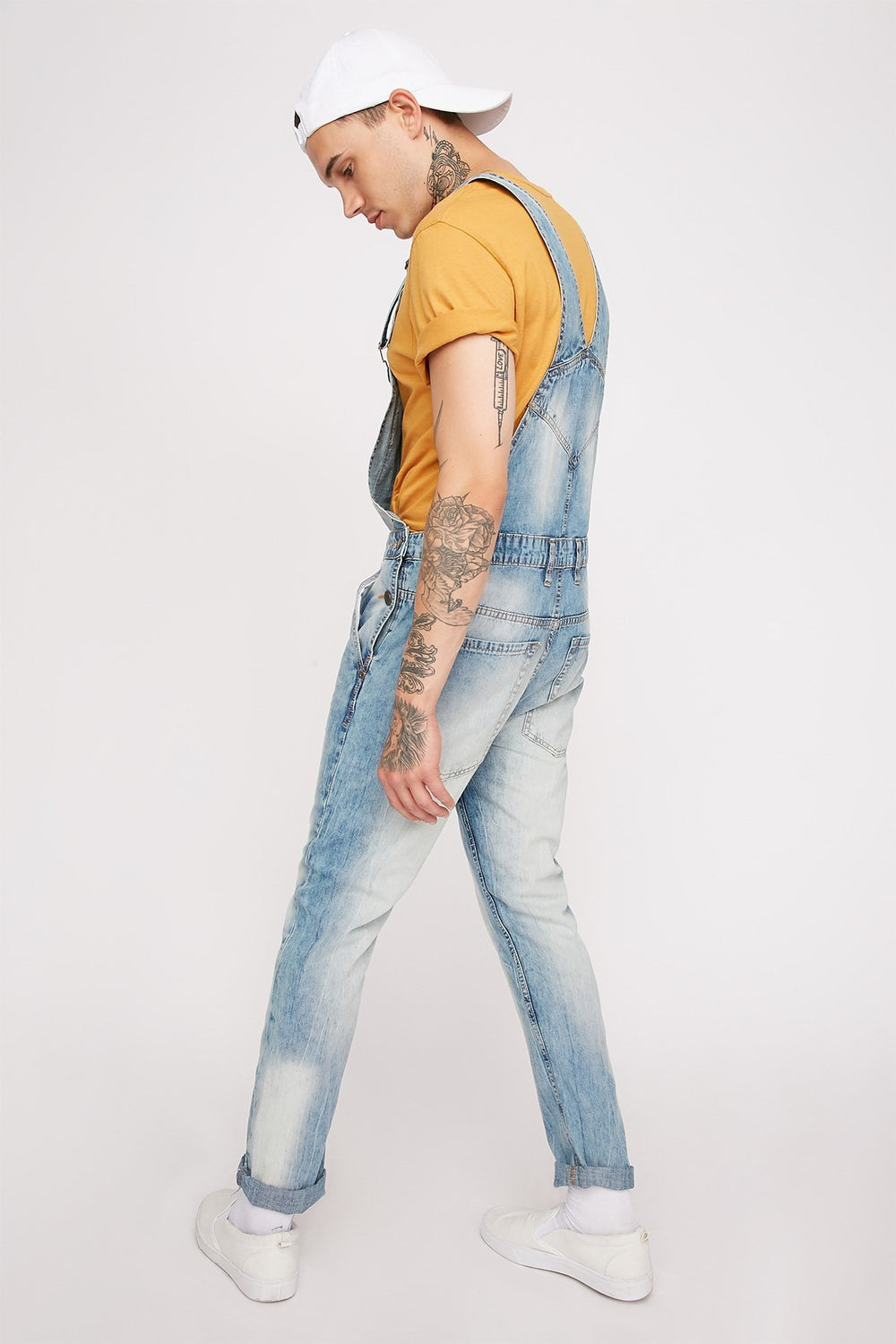 Men Light Wash Skinny Denim Overall Medium Blue