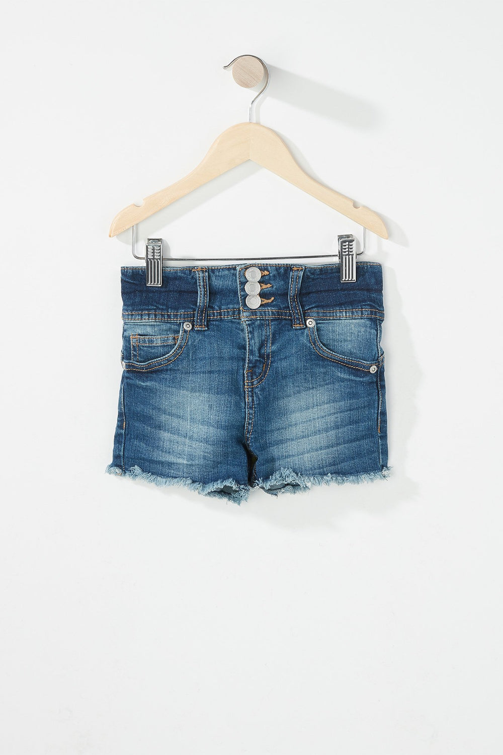 Kids Girls 3-Tier Frayed Hem Denim Short Medium Blue