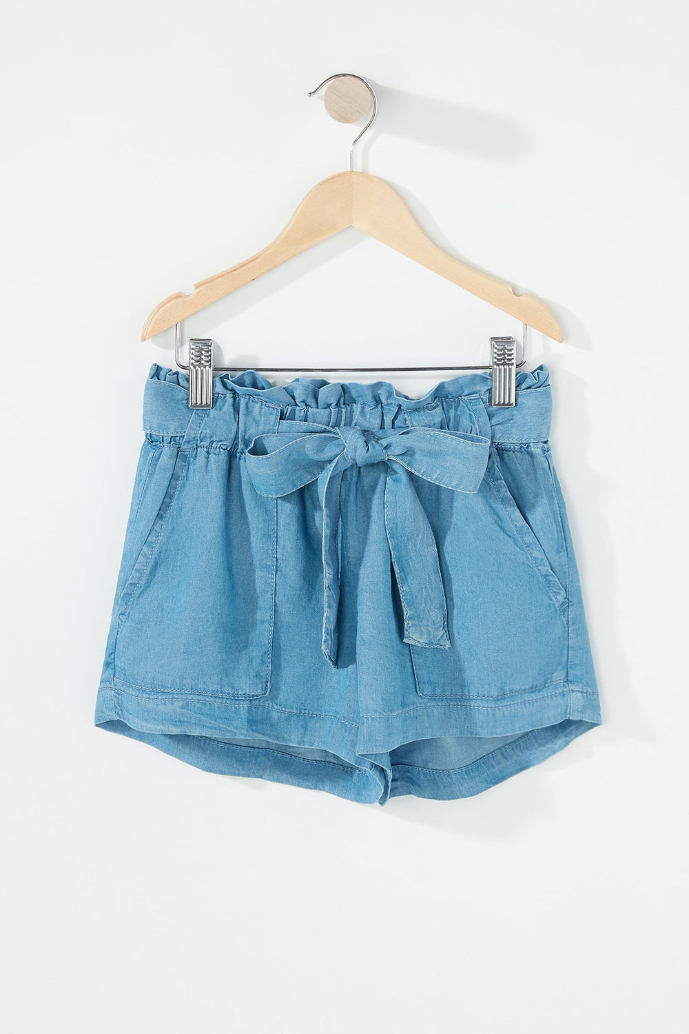 Kids Girls Chambray Paperbag Short Medium Blue