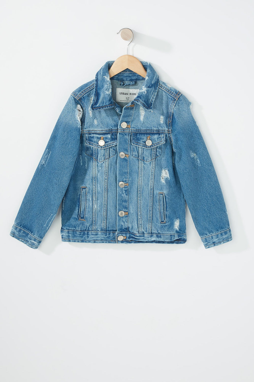 Kids Girls Distressed Denim Jacket Medium Blue