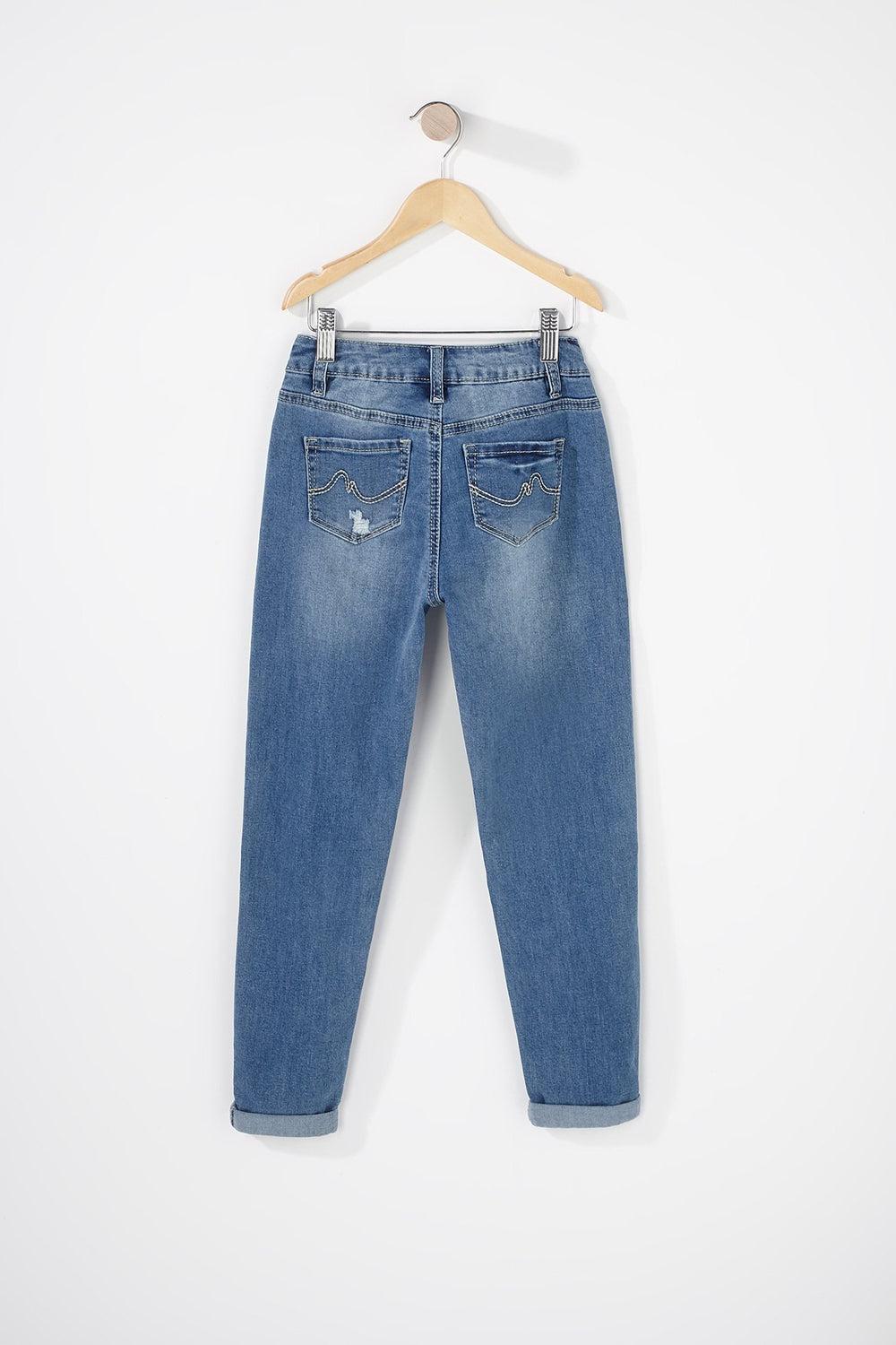 Kids Girls Distressed Roll-Up Skinny Jean Medium Blue