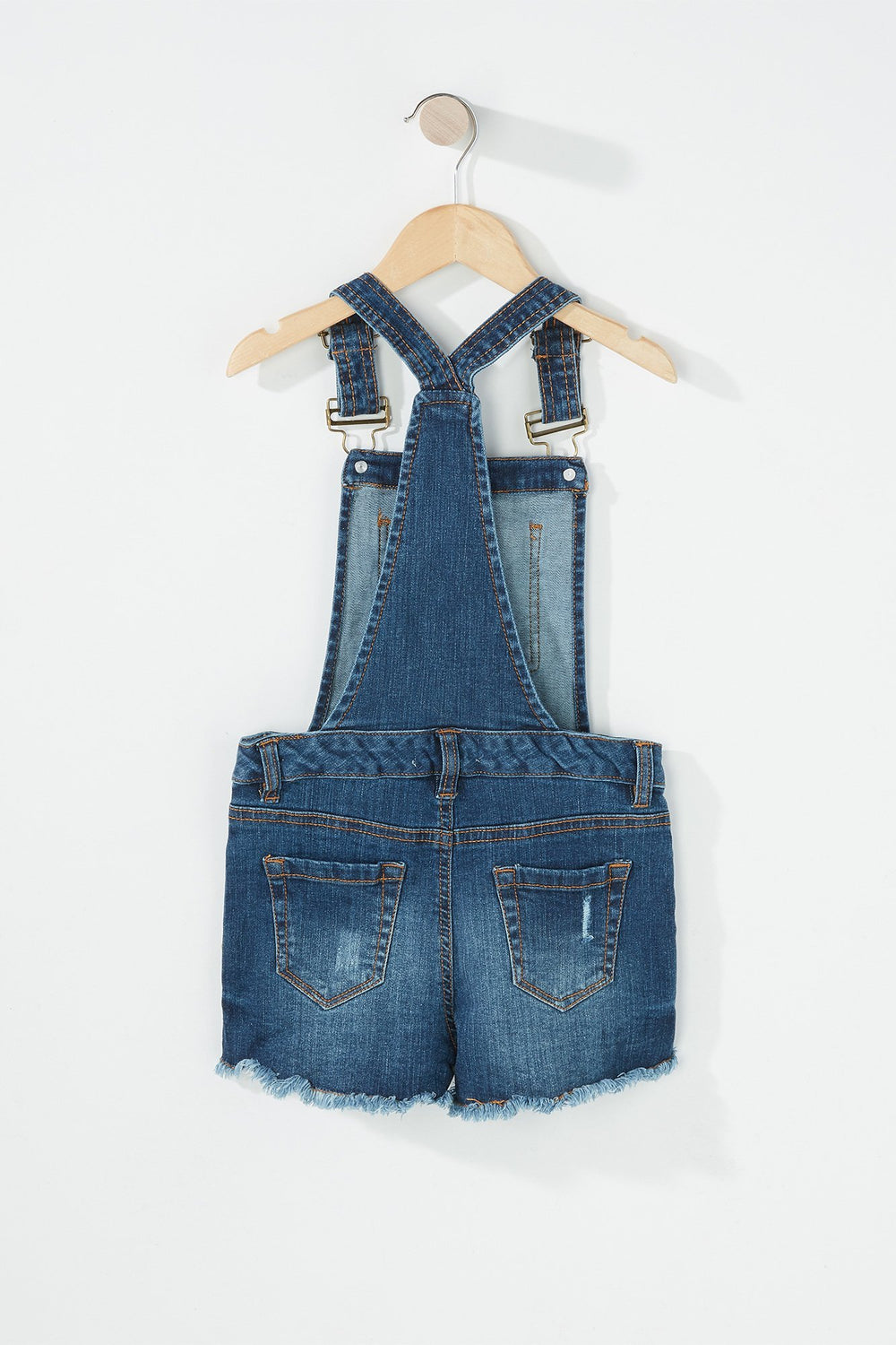 Kids Girls Frayed Hem Distressed Shortall Medium Blue