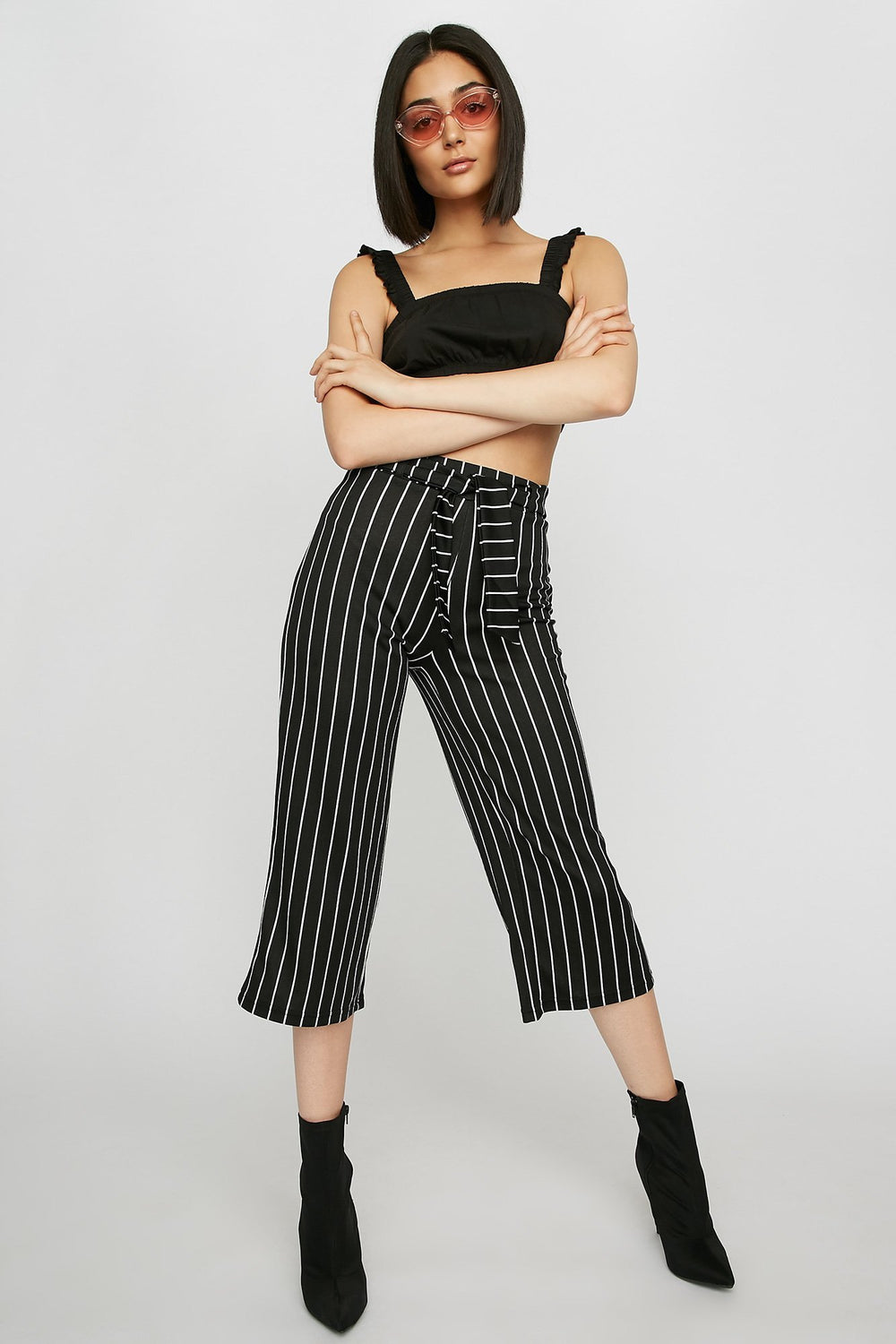 Women Jupe-culotte rayée à taille haute avec attache Milleraies