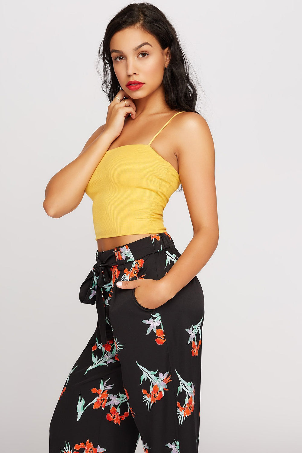 Women Camisole courte côtelée Moutarde