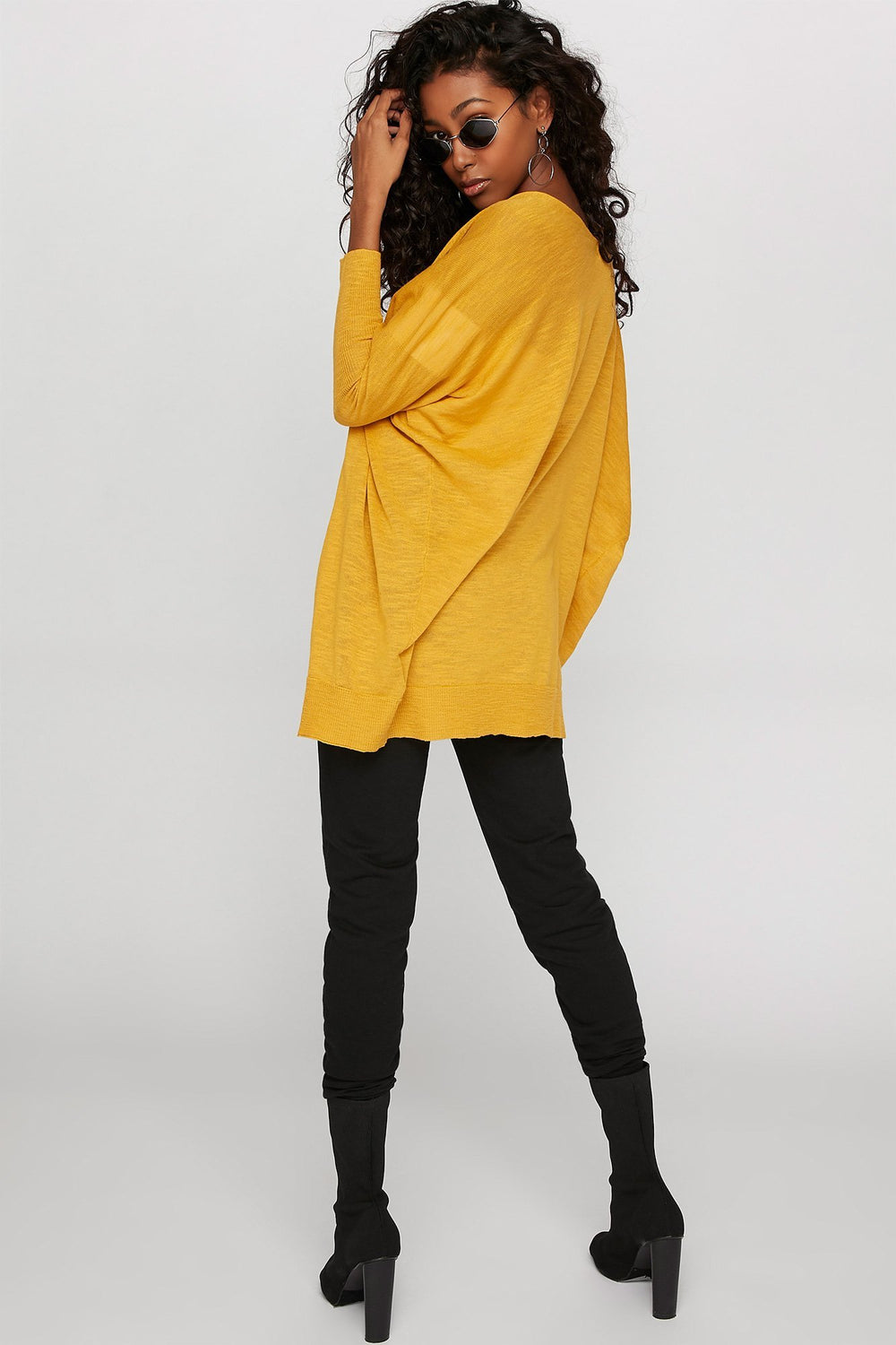 Women Cardigan surdimensionné ouvert Moutarde