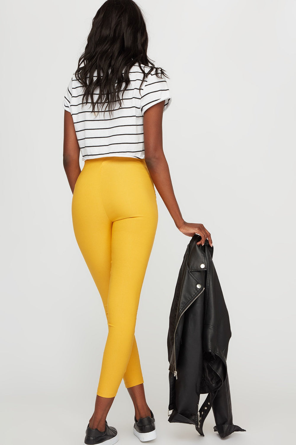 Women Pantalon étroit à taille haute avec fermeture à glissière Moutarde