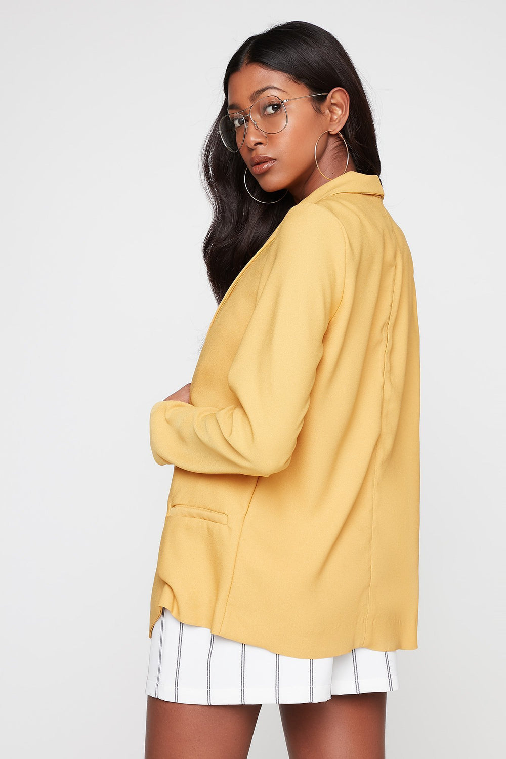 Women Blazer ouvert en crêpe Moutarde