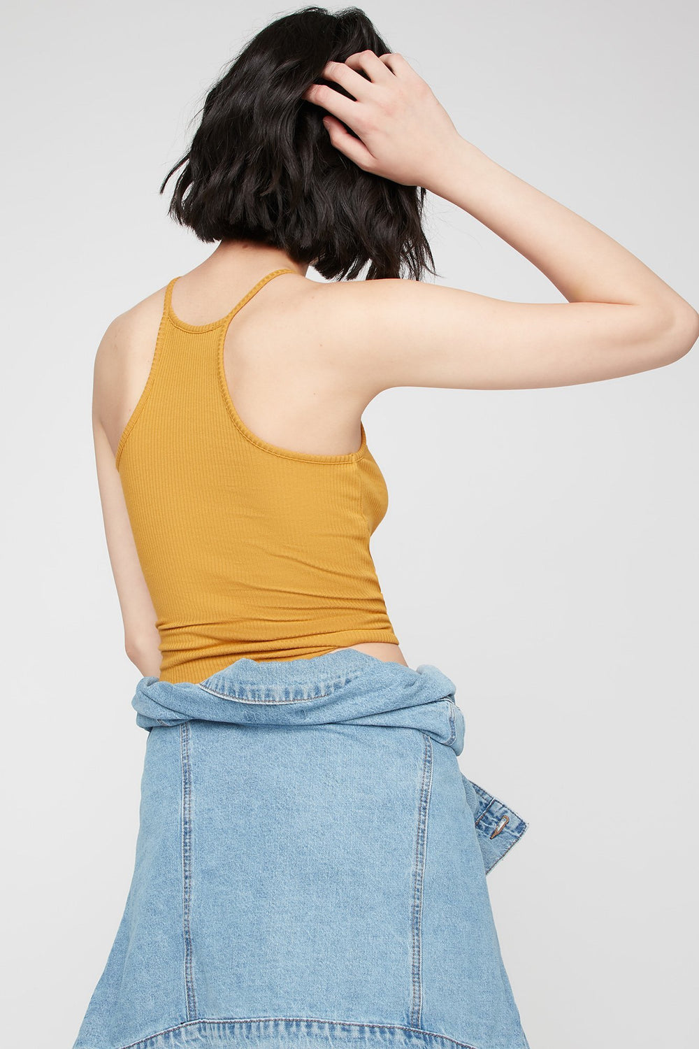 Women Camisole côtelée à col roulé Moutarde