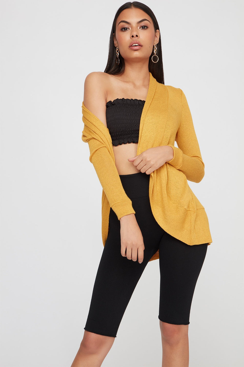 Women Cardigan asymétrique moucheté Moutarde