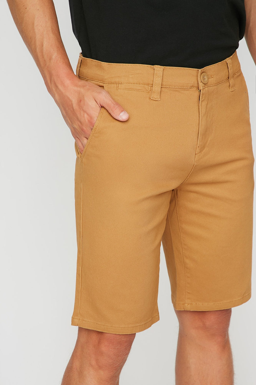 Men Short chino mince à devant plat Moutarde