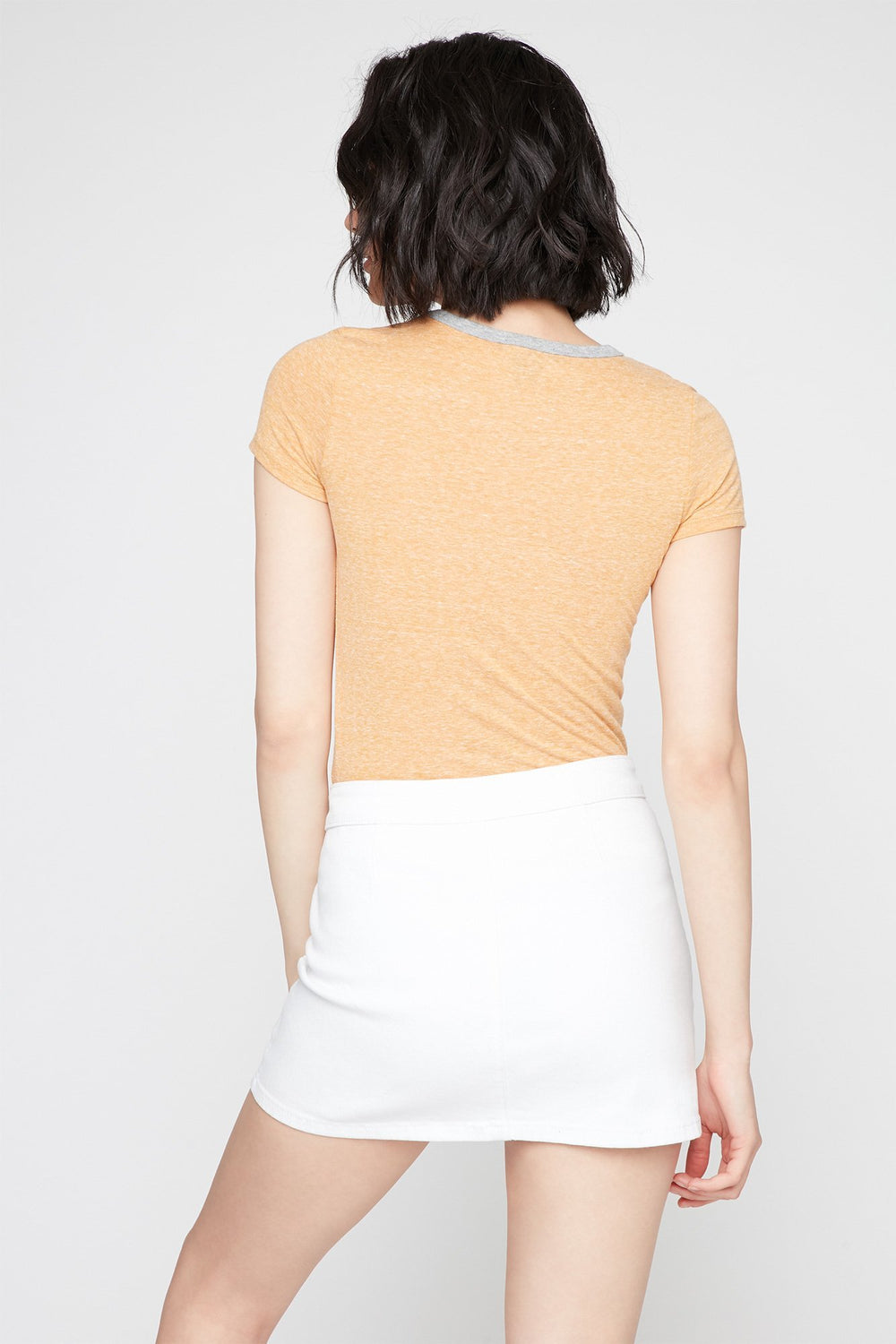 Women T-shirt à liséré contrastant teint par espacements Moutarde