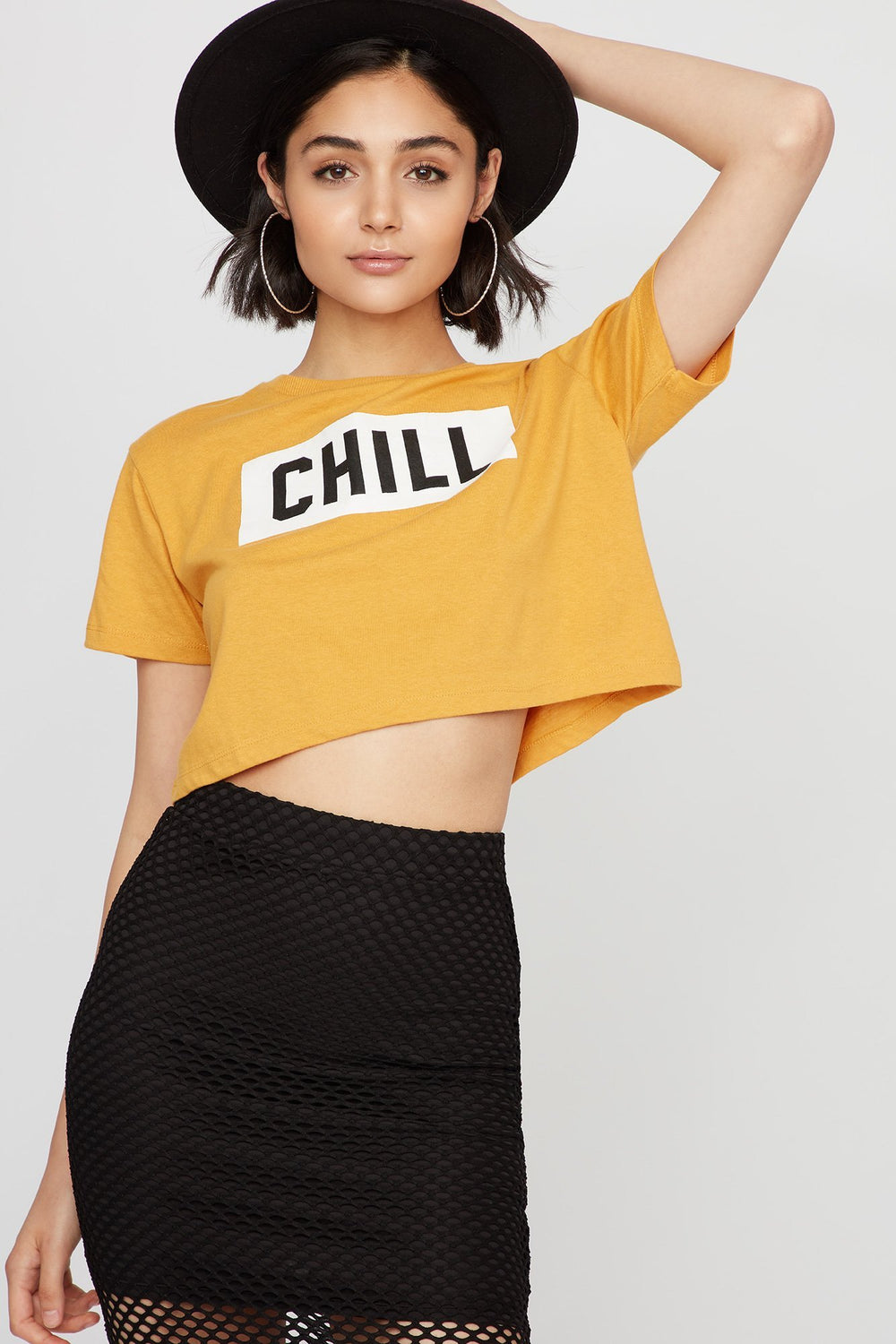 Women T-shirt court rayé à imprimé Hustle 85 Moutarde