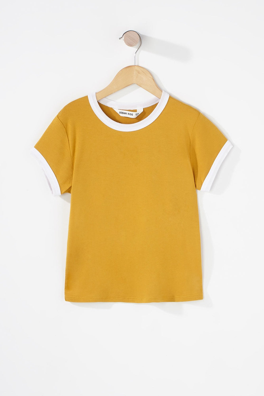 Kids T-shirt à liséré contrastant coloré pour fille Moutarde
