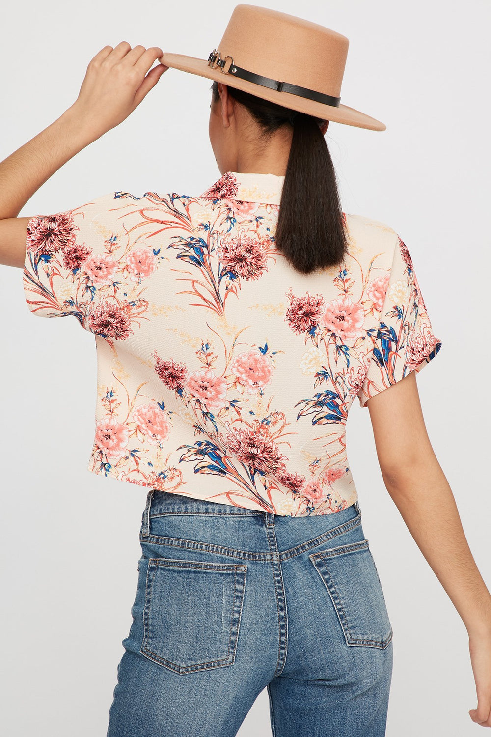 Women Blouse courte boutonnée rayée nouée devant Multi