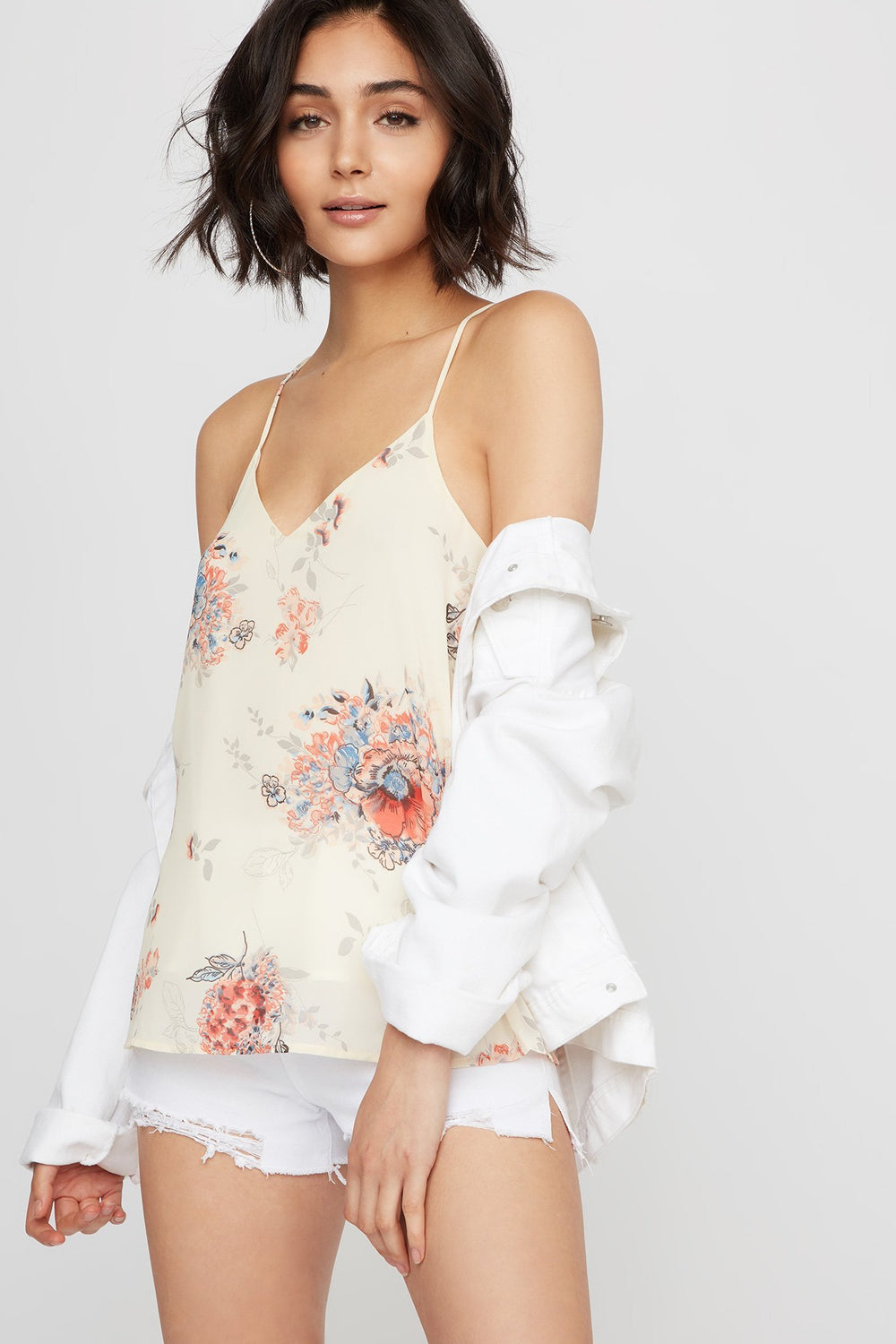 Women Camisole fleurie à dos nageur avec encolure en V Multi