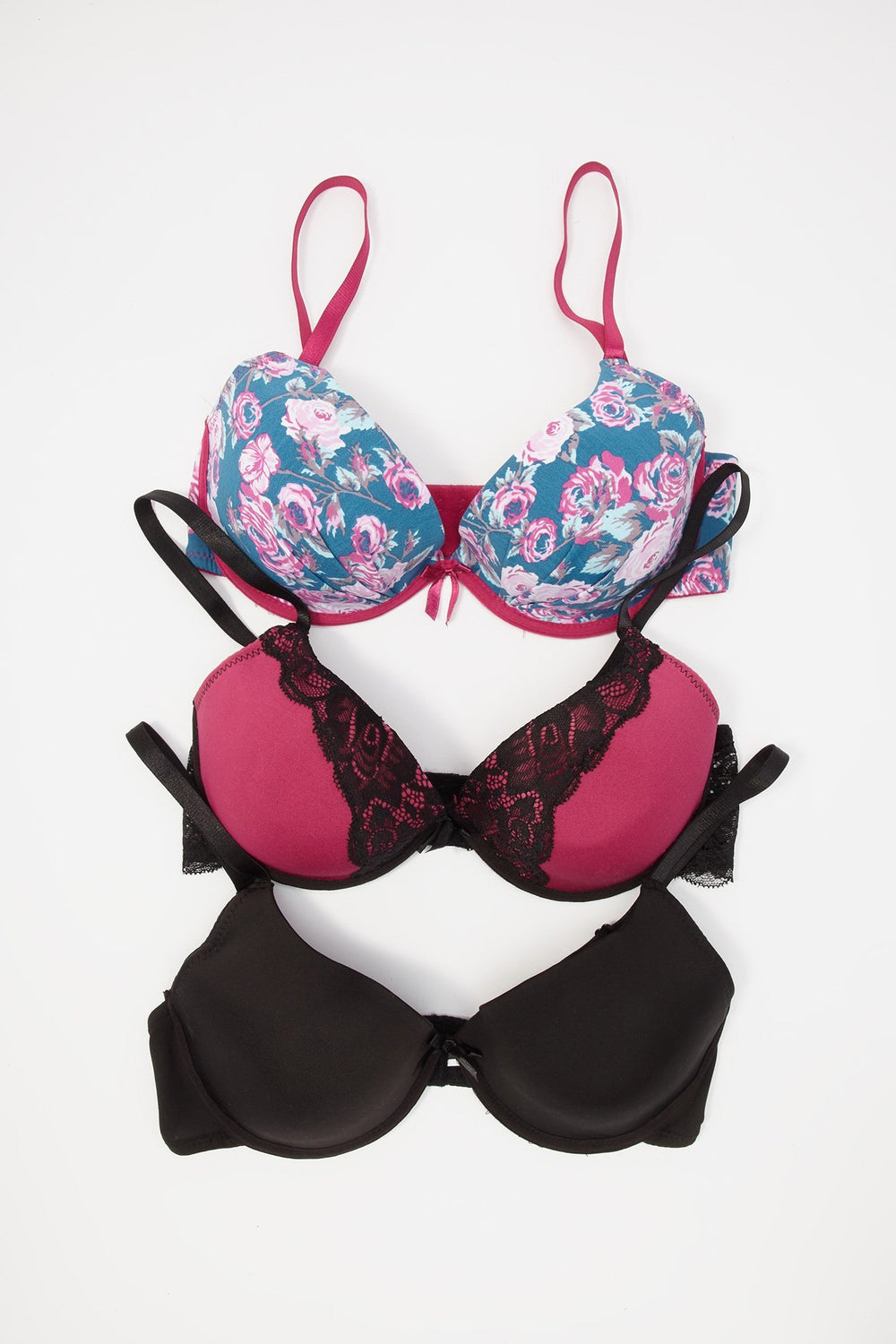Women Floral Lace Push-Up Bra (3 Pack) Multi