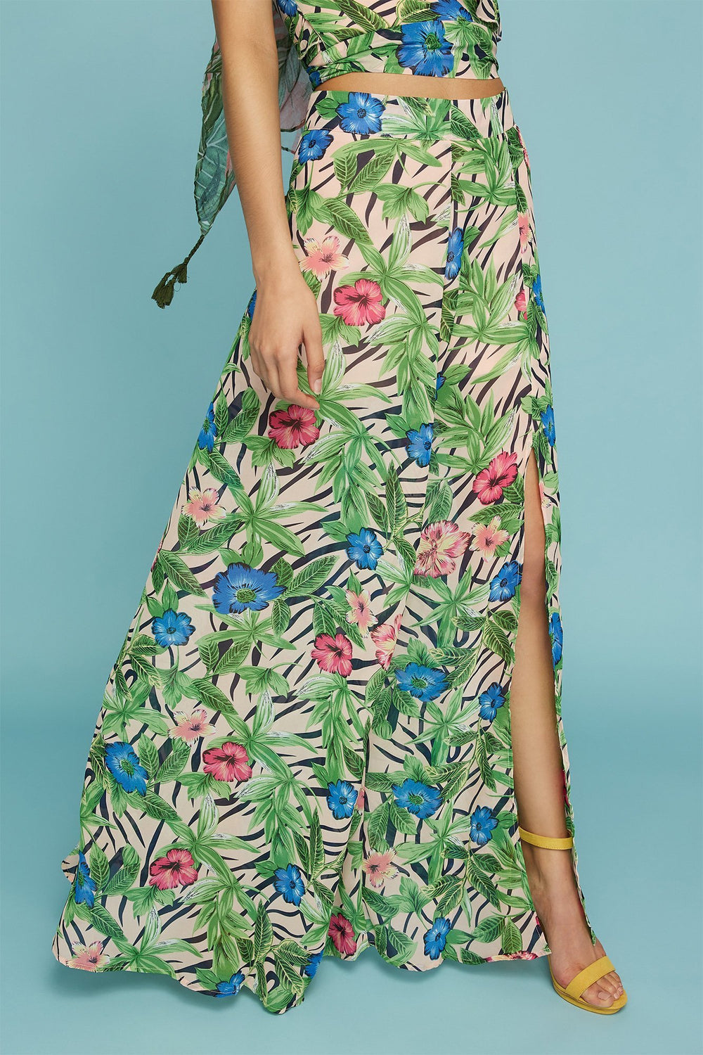 Women Jupe maxi fleurie en filet à taille haute Multi