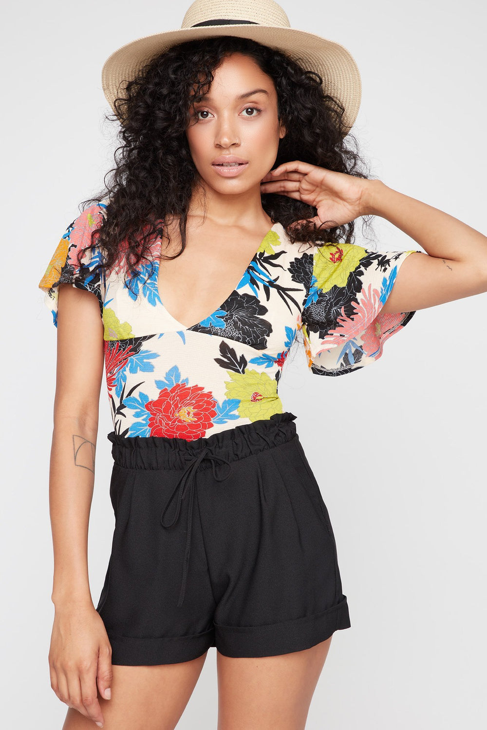 Women Maillot fleuri à manches évasées Multi