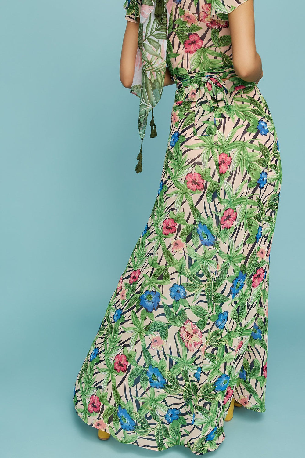 Women Mesh High-Rise Floral Slit Maxi Skirt Multi
