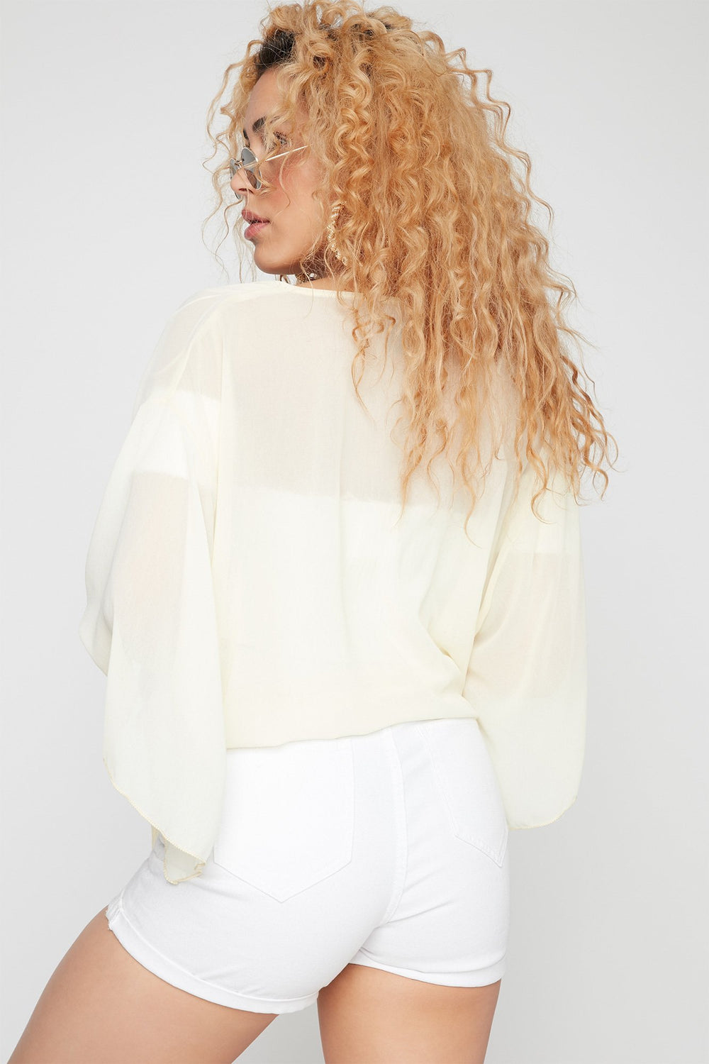 Women Sheer Self-Tie Kimono Cardigan Multi
