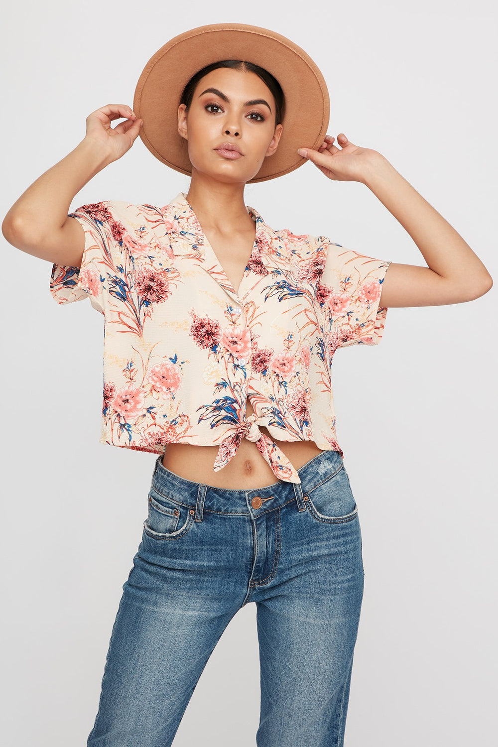 Women Striped Button-Up Front-Knot Cropped Blouse Multi