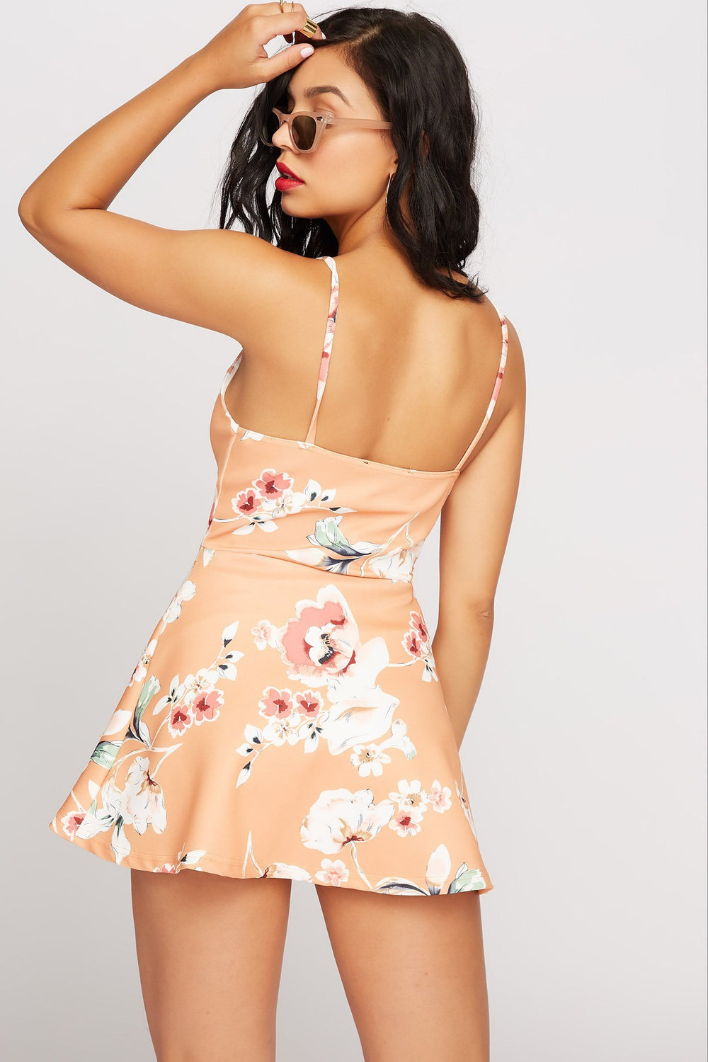Women V-Neck Floral Scuba Ruffle Romper Multi