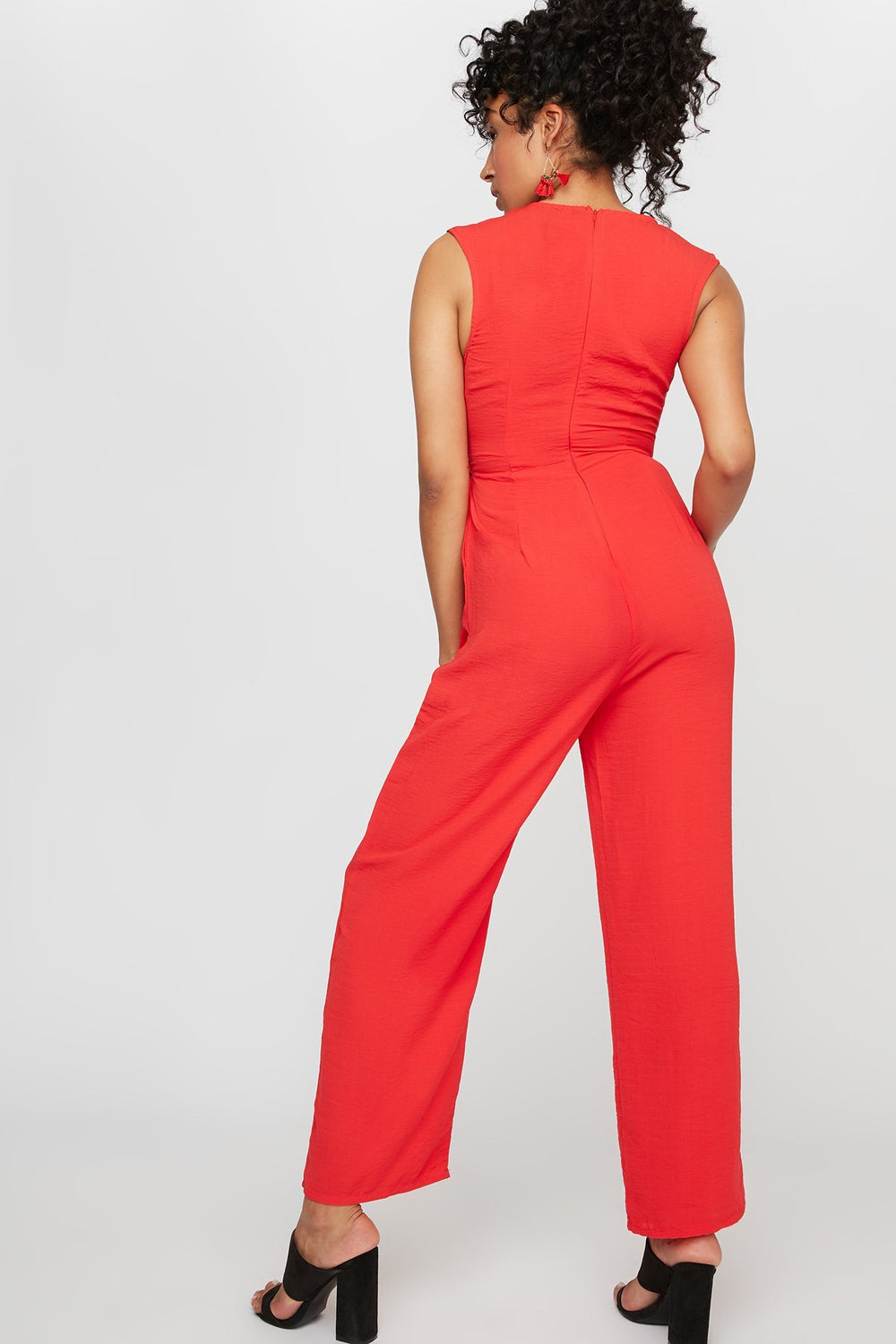 Women V-Neck Surplice O-Ring Belted Jumpsuit Multi
