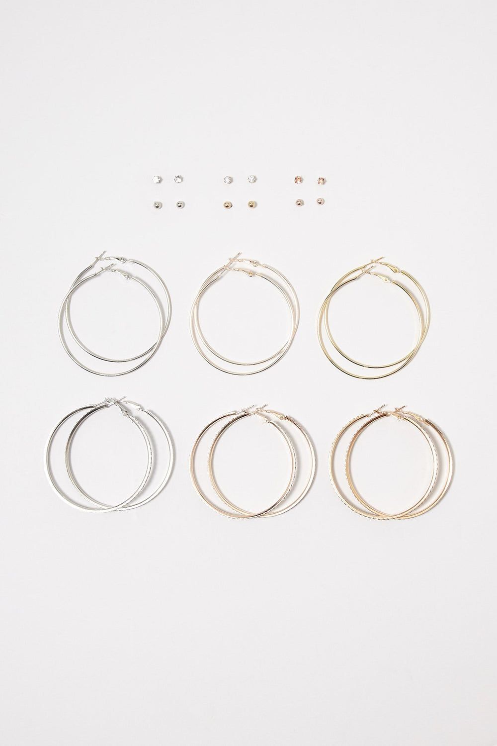 Women Assorted Rhinestone Stud & Hoop Earring Set (12 Pairs) Multi