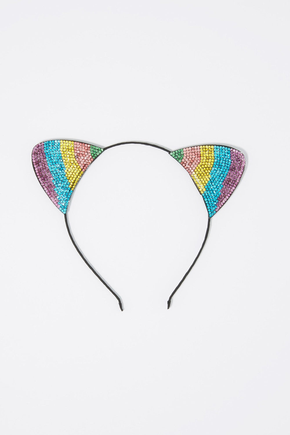 Women Bandeau avec pierres du Rhin arc-en-ciel et oreilles de chat Multi