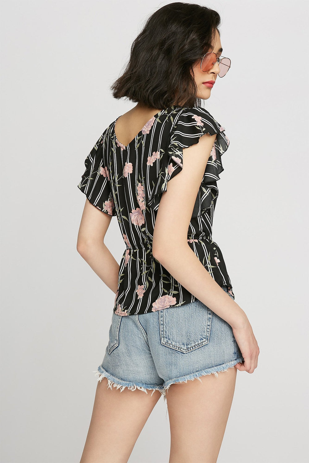 Women Blouse cache-cur volantée imprimée Multi