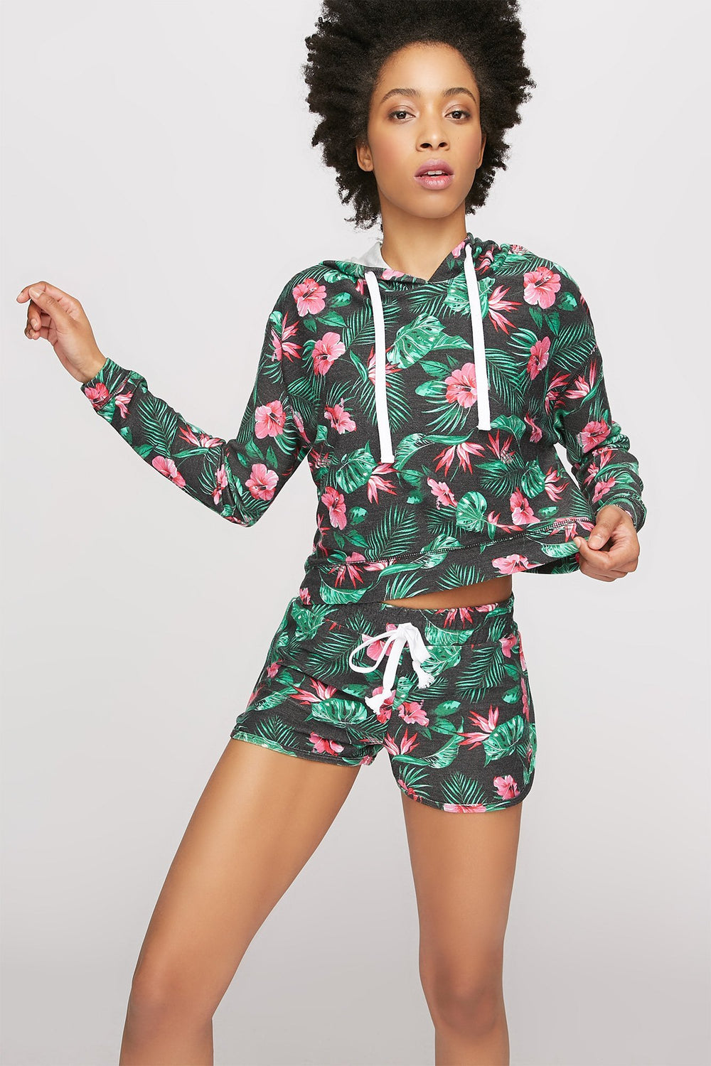 Women Fleece Drawstring Popover Hoodie Multi