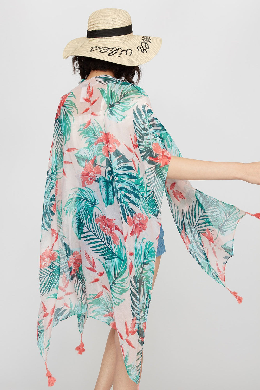 Women Kimono à motif tropical avec pampilles Multi