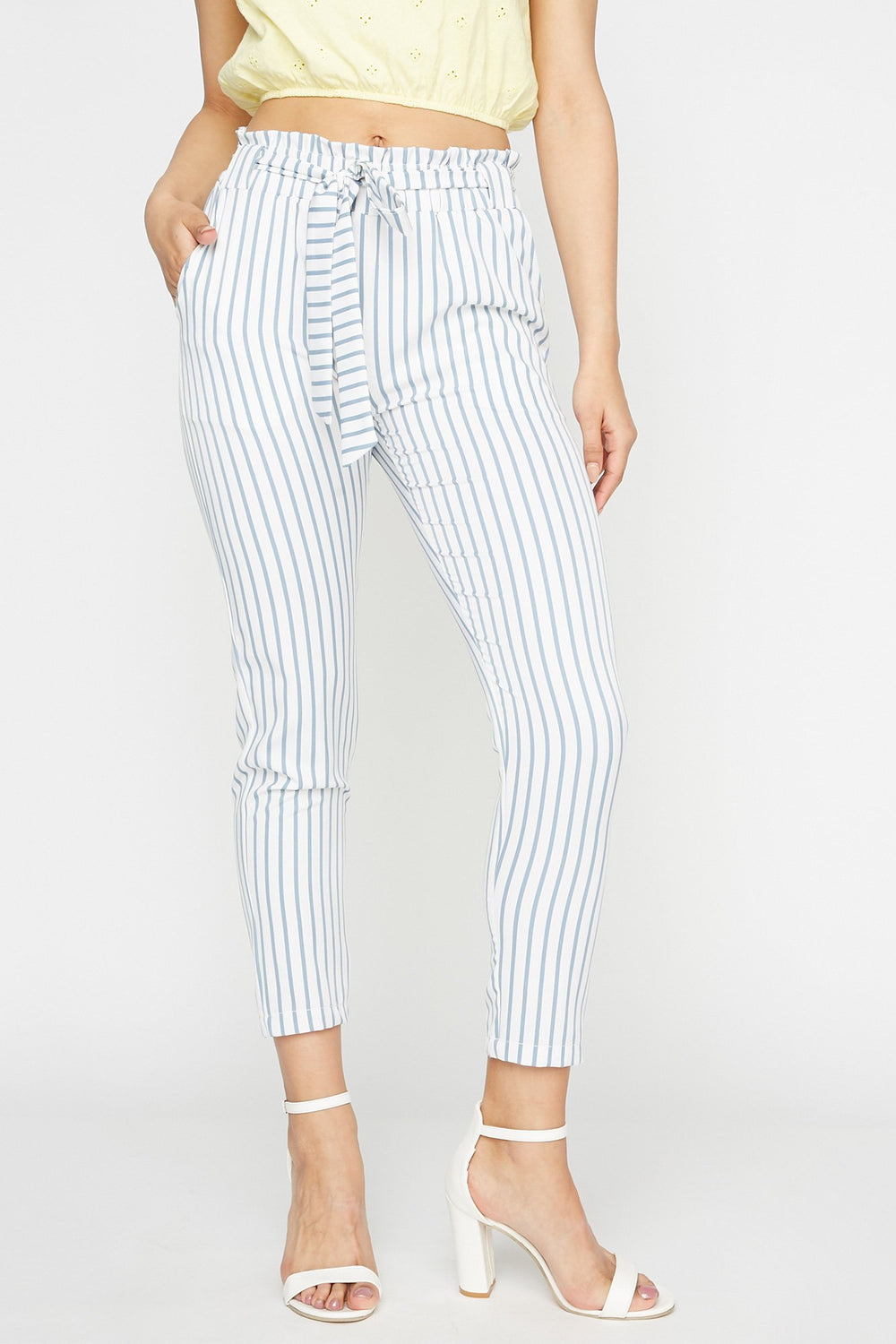 Women Pantalon imprimé à taille haute roulée avec attache Multi