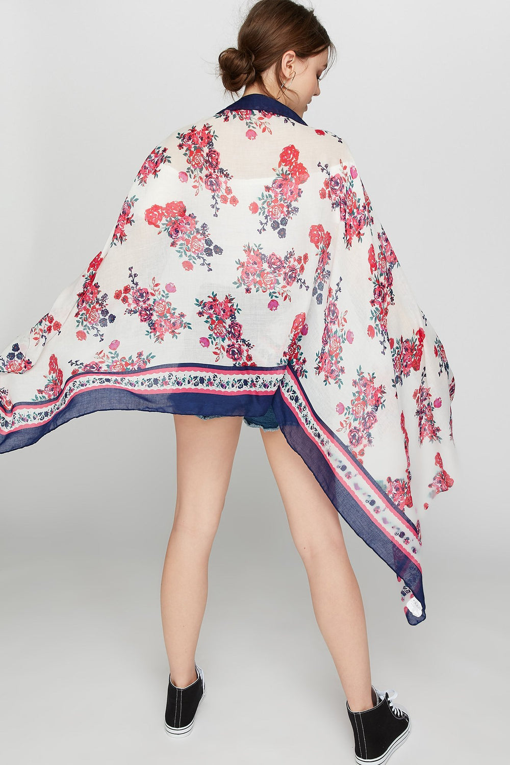 Women Roses Oblong Sheer Scarf Multi