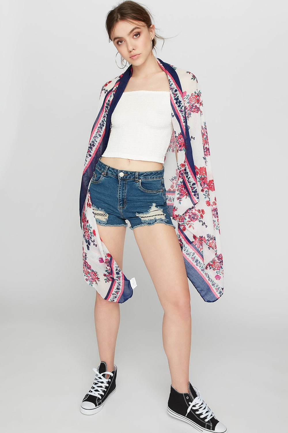 Women Roses Oblong Sheer Scarf Multi