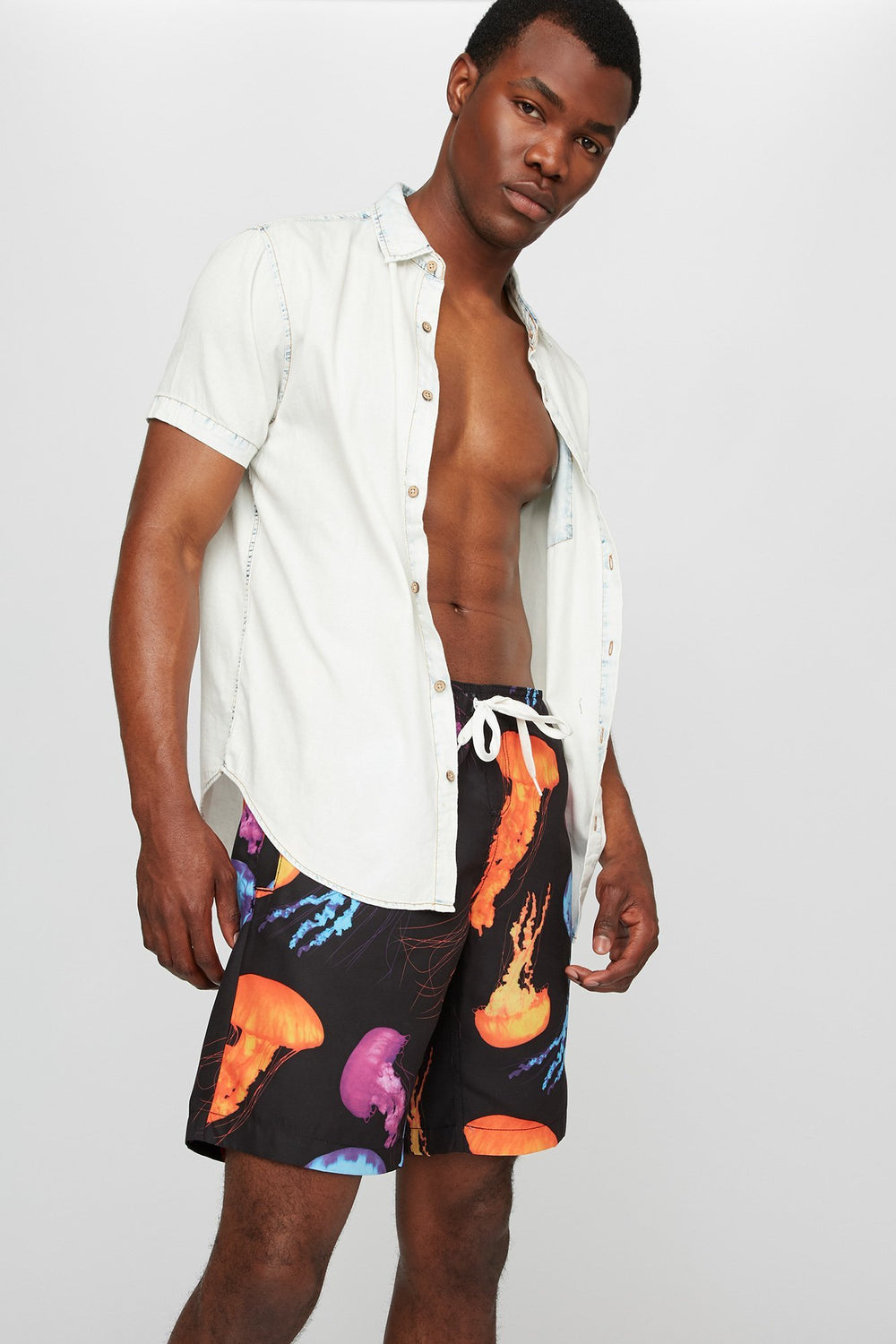 Men Short de surfeur imprimé à taille coulissante Multi