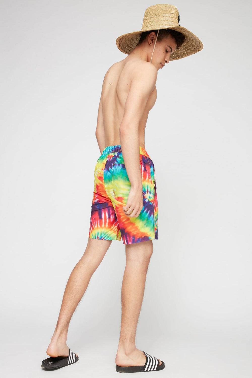 Men Short de surfeur teint par espacements à taille coulissante Multi