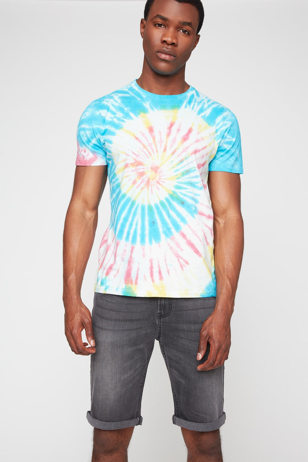Men T-shirt teint par espacements avec tourbillon Multi