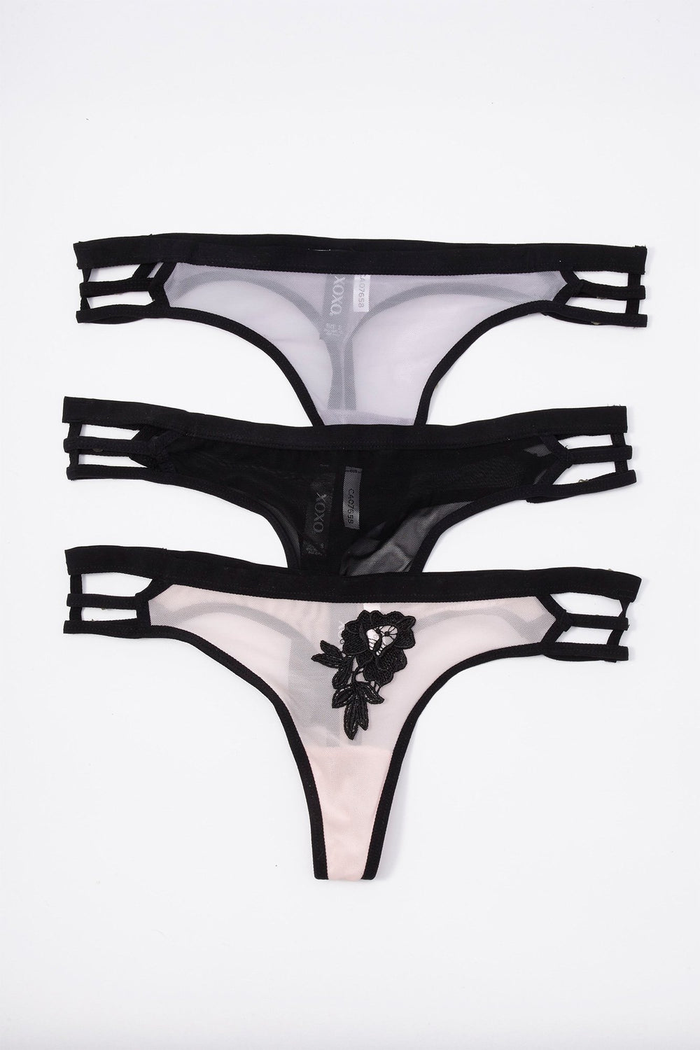Women Tanga en filet à broderies florales (3 unités) Multi