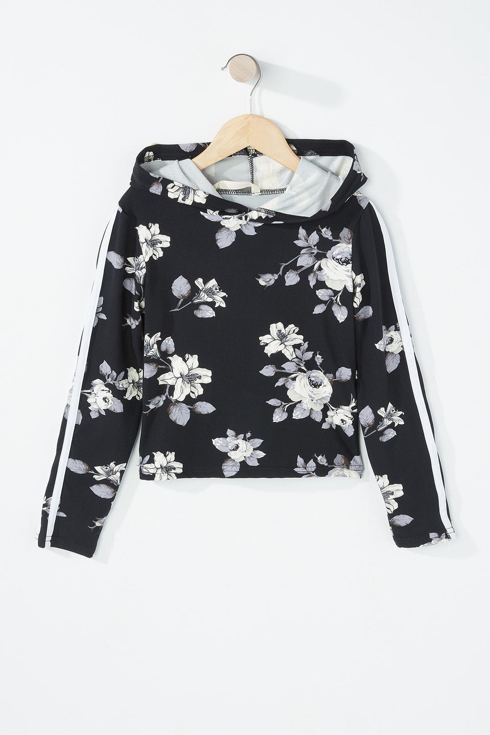Kids Girls Printed Side Stripe Cropped Hoodie Multi