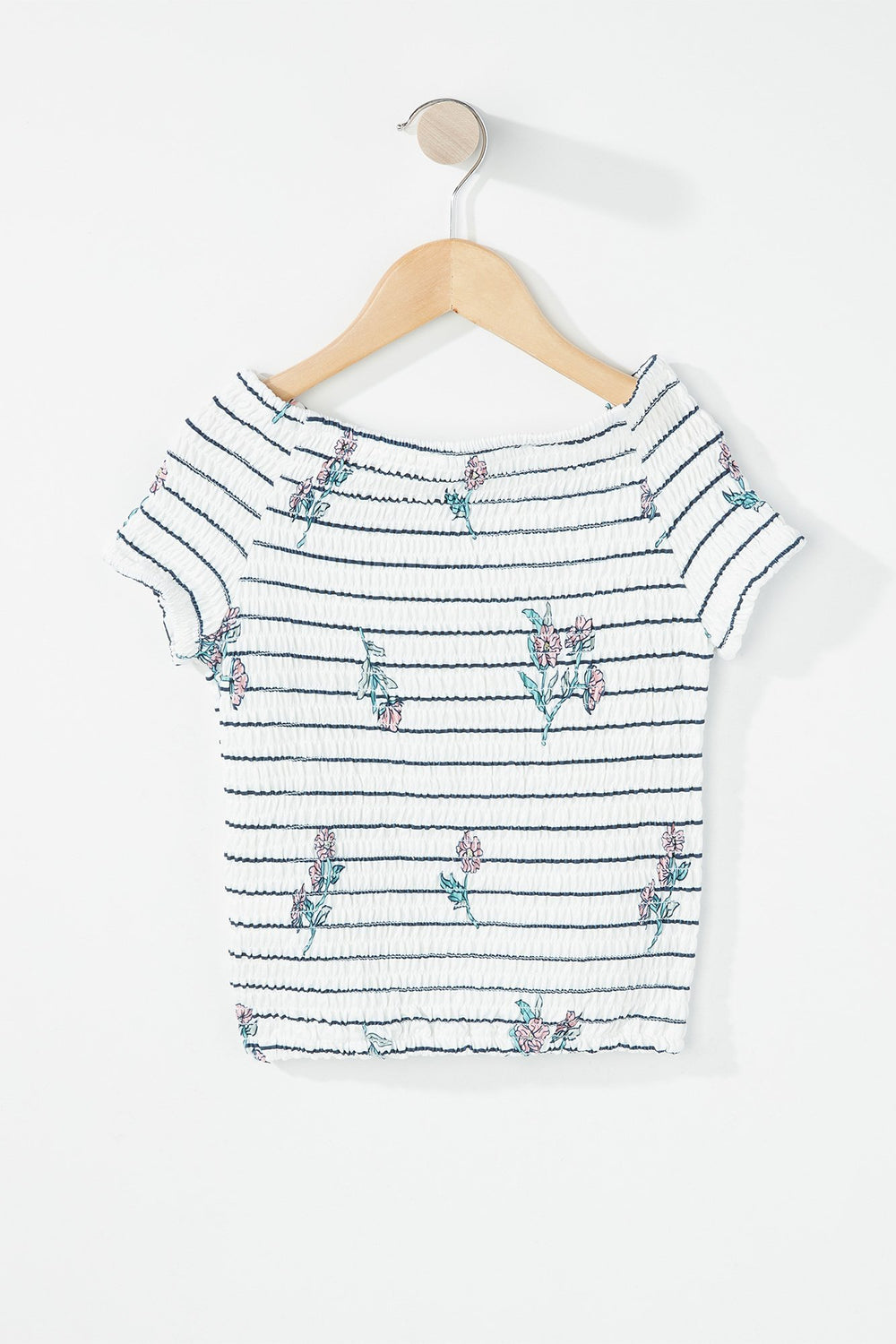 Kids T-shirt smocké fleuri à épaules dénudées pour fille Multi