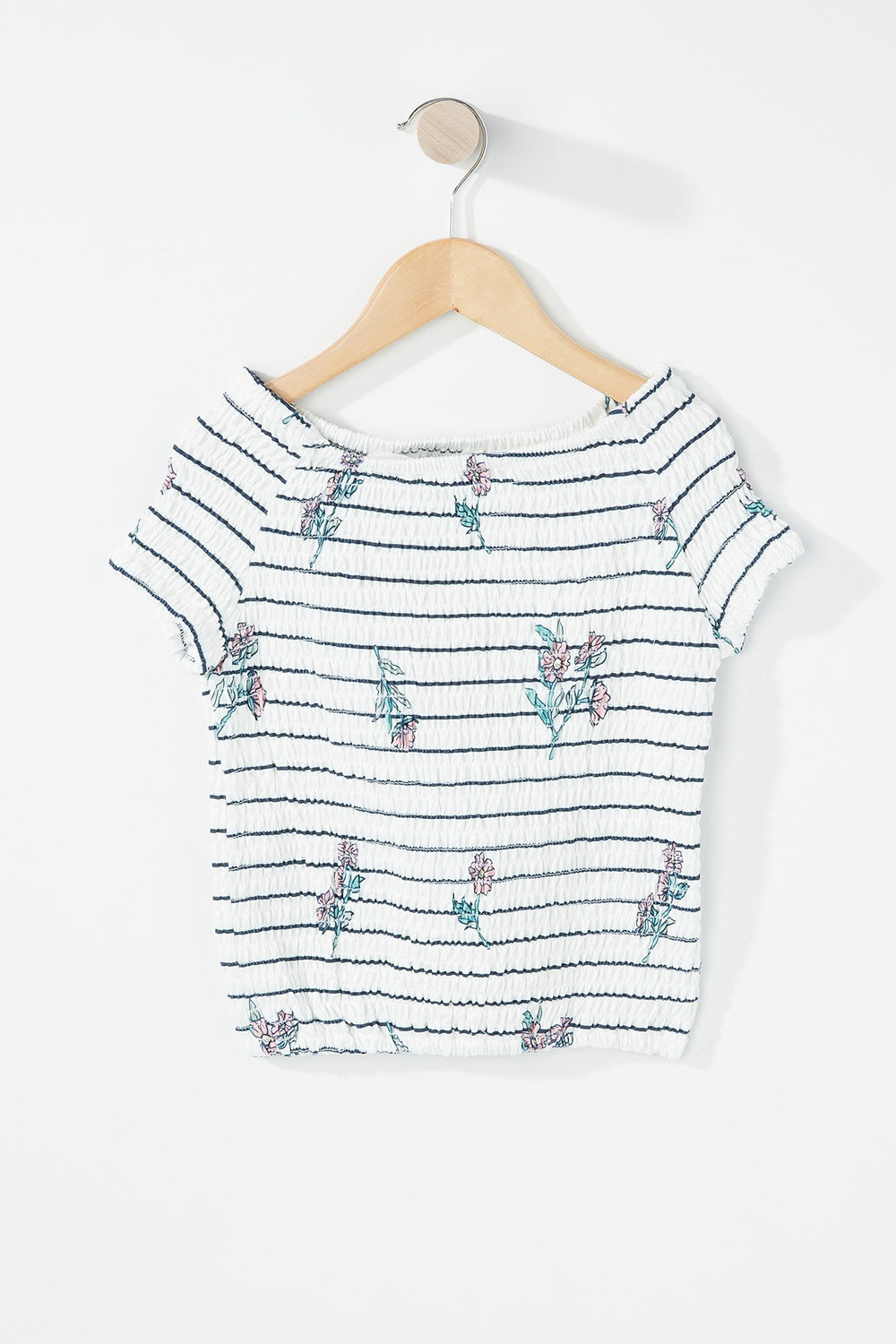 Kids T-shirt smocké fleuri à épaules dénudées pour fille Multi
