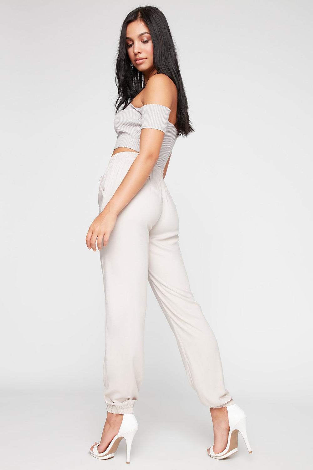 Women High-Rise Drawstring Pant Mushroom